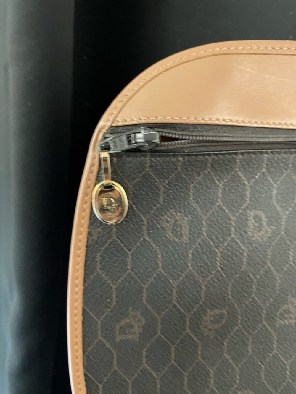 DIOR DARK Brown HONEYCOMB Shoulder Bag Tan Trim VTG GUC and Dior insert EUC COA - Picture 14 of 17